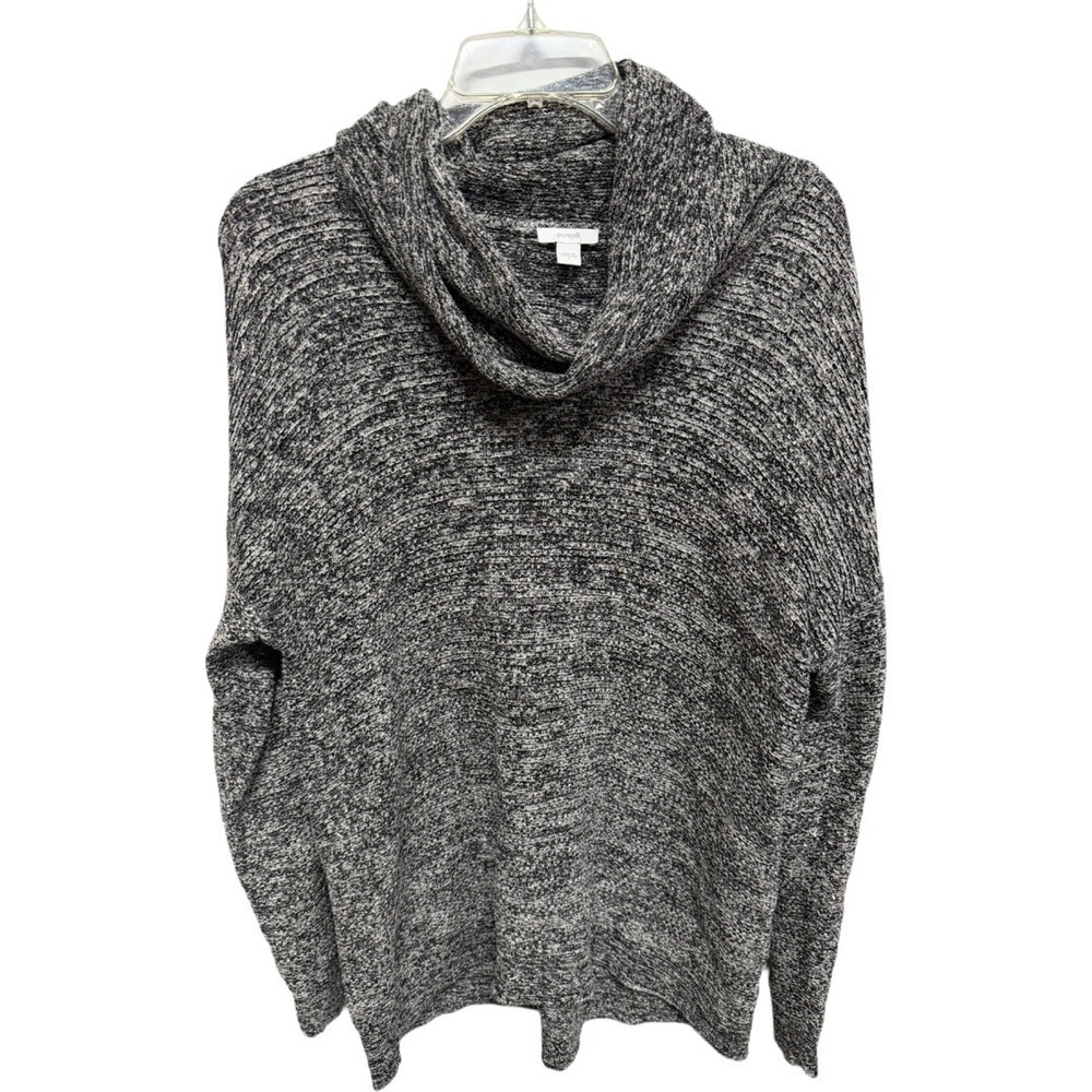 J. Jill Sweater Womens large Black White Marled Cowl Neck Pullover Pure Jill